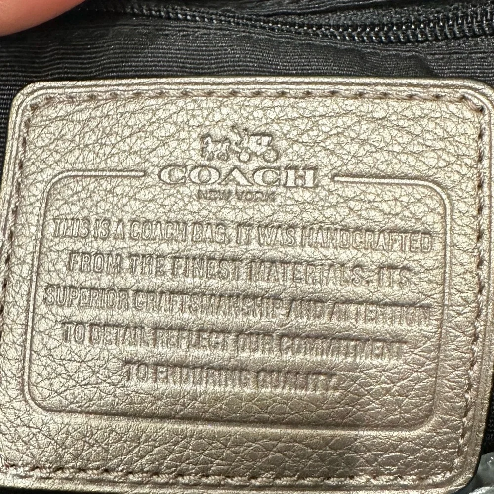 Coach Pebbled Leather Shoulder Tote – Silver Metallic – F35723 with COA